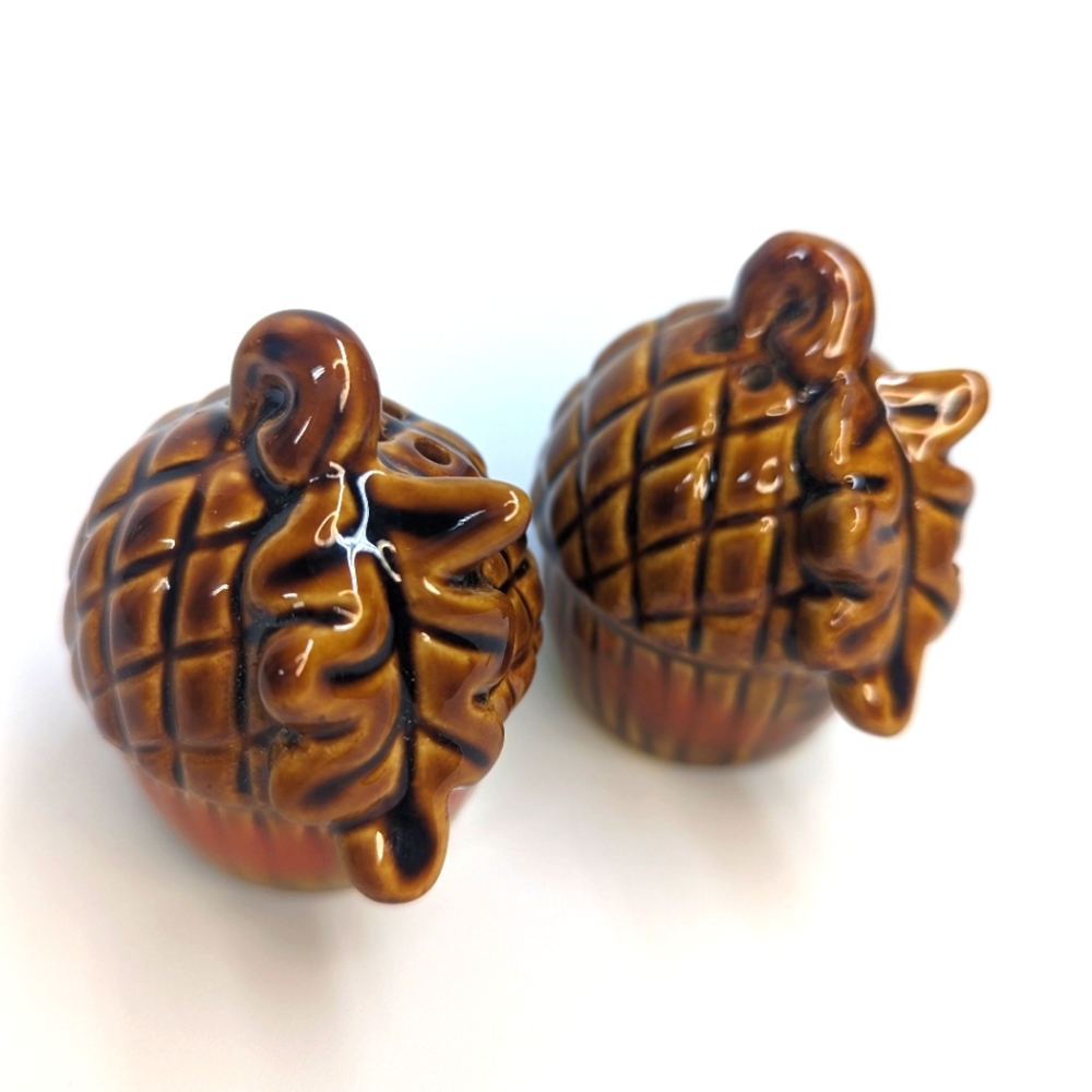 Vintage Acorn Salt & Pepper Shakers Beautiful Brown Glaze, Stoppers Intact